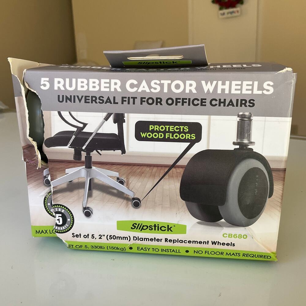 Slipstick 2" Floor Protecting Rubber Caster Wheels, Black and Gray, Set of 5